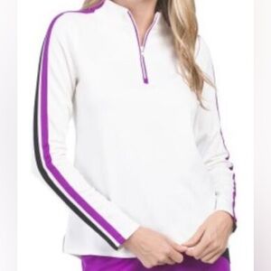 Belyn Key White and Purple Long Sleeve Polo Sweatshirt